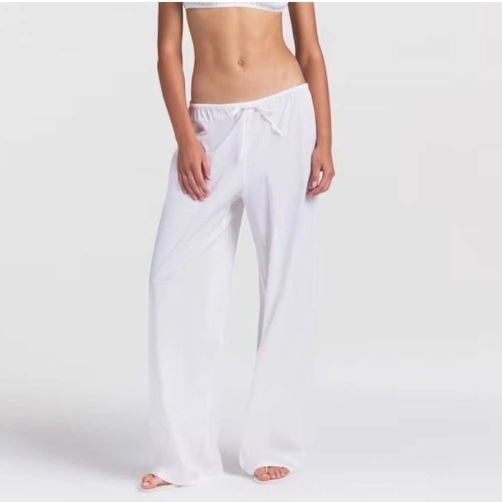 SKIMS Cotton Poplin Sleep Pant Bone White Wide Leg Pajama Trousers Size Small